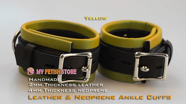 (RD1132)Luxury Customize Handmade 2mm Thickness Leather And 4mm Thickness Neoprene Ankle Cuffs Green Yellow Wear
(RD1132)Luxury Customize Handmade 2mm Thickness Leather And 4mm Thickness Neoprene Ankle Cuffs Green Yellow Wear