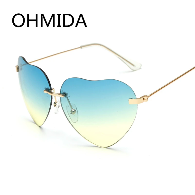 OHMIDA New Fashion Heart Sunglasses Women Mirror UV400 Band Rimless Sun Glasses Men Mirrored Pink Sexy Shades oculos de sol | Аксессуары