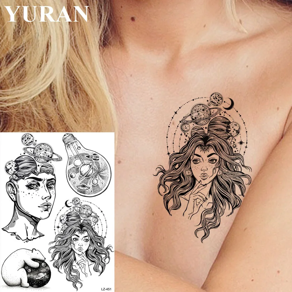 

YURAN Black Beauty Thinker Universe Tattoos Stickers Sketch Bulb Arm Tattoo Temporary Women Men Sexy Custom DIY Tatoos Supplies