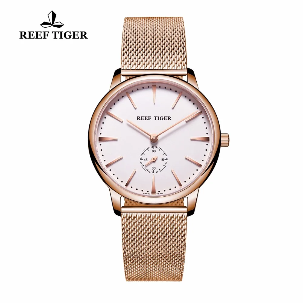 

Мужские часы Reef Tiger/RT, повседневные аналоговые кварцевые часы розового золота, RGA820