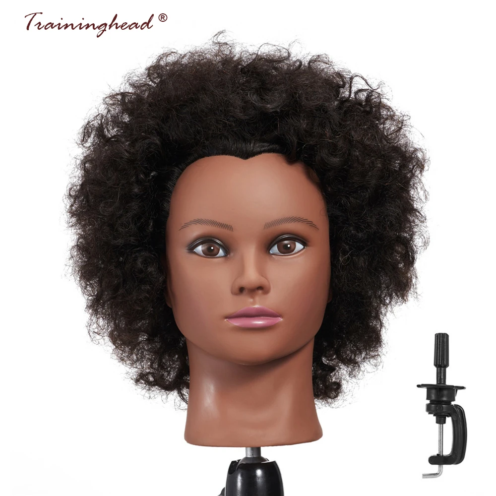 Traininghead 10 "афро 100 человеческие волосы макияж Манекен головы Парикмахерская
