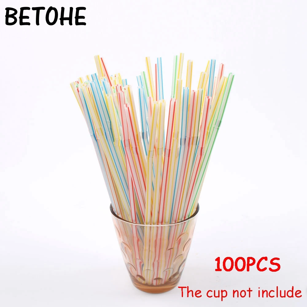 BETOHE 100 шт. красочная пищевая пластиковая Гибкая зеленая Питьевая соломка из