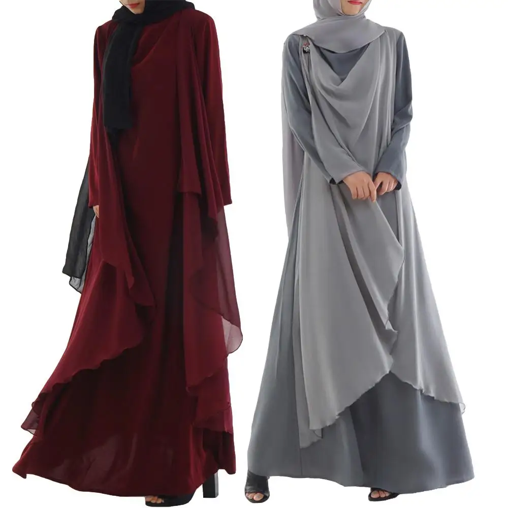 Muslim Dress Chiffon Maxi Islamic Abayas Long Sleeve Turkish Jilbab Abayas Double-deck Loose Color Block Patchwork Robe Gown New
Muslim Dress Chiffon Maxi Islamic Abayas Long Sleeve Turkish Jilbab Abayas Double-deck Loose Color Block Patchwork Robe Gown New