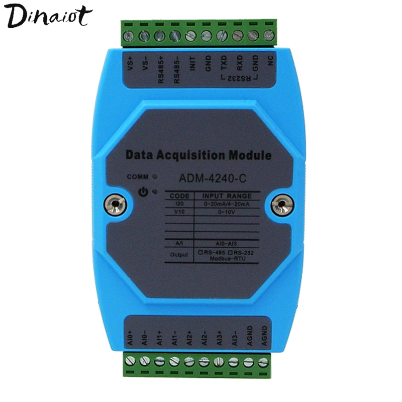 Analog Data Acquisition Monitoring Module 4 Channel Analog 0-20mA/4-20mA to RS485 Modbus RTU Module for PLC DCS
Analog Data Acquisition Monitoring Module 4 Channel Analog 0-20mA/4-20mA to RS485 Modbus RTU Module for PLC DCS
