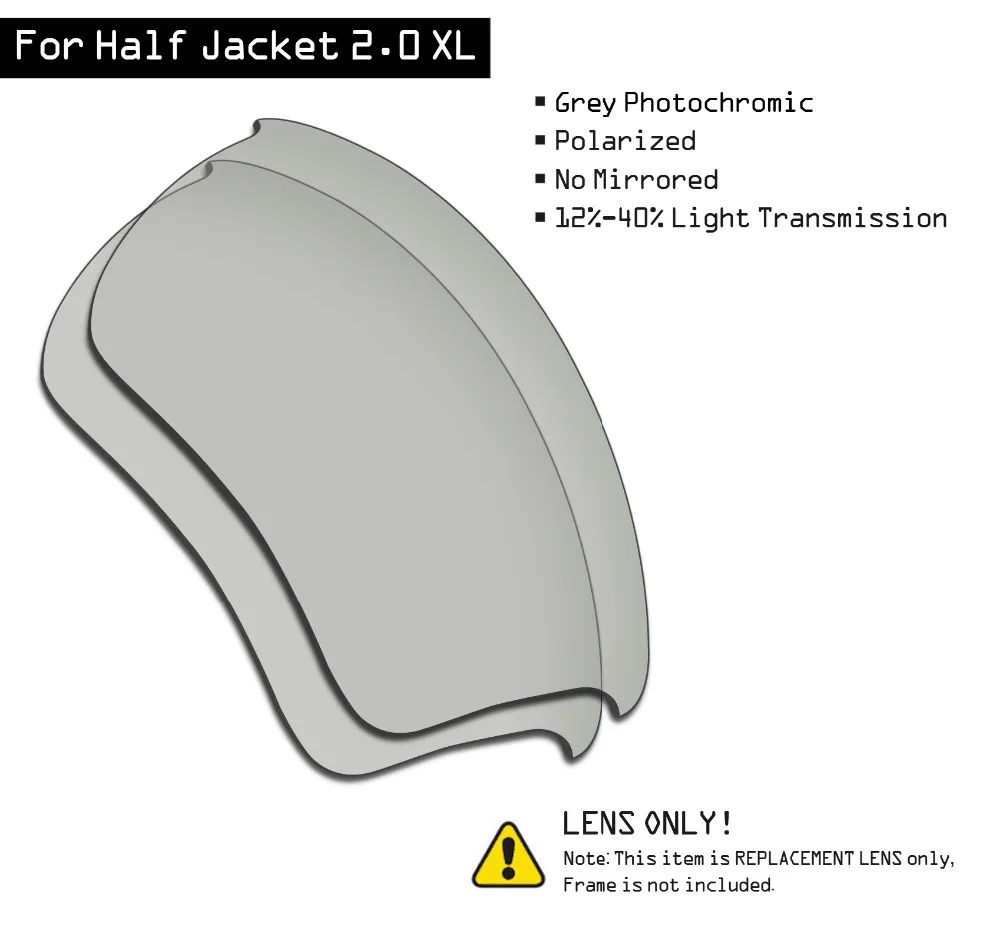 SmartVLT Polarized Sunglasses Replacement Lenses for Oakley Half Jacket 2.0 XL - Grey Photochromic
SmartVLT Polarized Sunglasses Replacement Lenses for Oakley Half Jacket 2.0 XL - Grey Photochromic