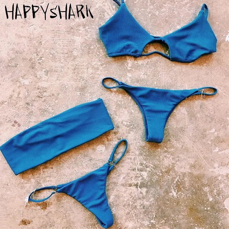 

HAPPY SHARK 2018 New Bandeau Bikinis 2018 New Women Brazilian Cheeky Thong Biquinis Summer Low Rise Swimwear 2 Pcs Swimsuit