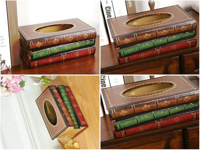 Домашний Ретро книжный деревянный диспенсер для салфеток органайзер