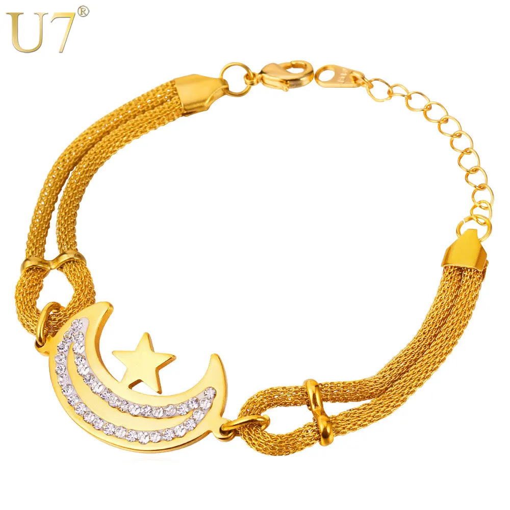 U7 Stainless Steel Bracelet For Women Fashion Jewelry Gold Color Crystal Moon And Star Bracelet Wholesale H742
U7 Stainless Steel Bracelet For Women Fashion Jewelry Gold Color Crystal Moon And Star Bracelet Wholesale H742