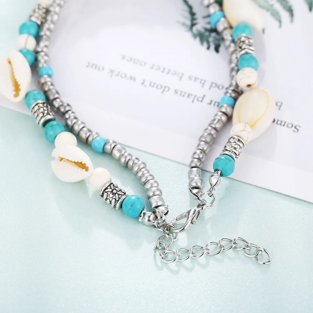 2019Bohemia Natural Shell Beaded Anklets Set Chic Tortoise Pendant Double Layer Anklet Bracelet Barefoot Foot Jewelry For Women | Украшения