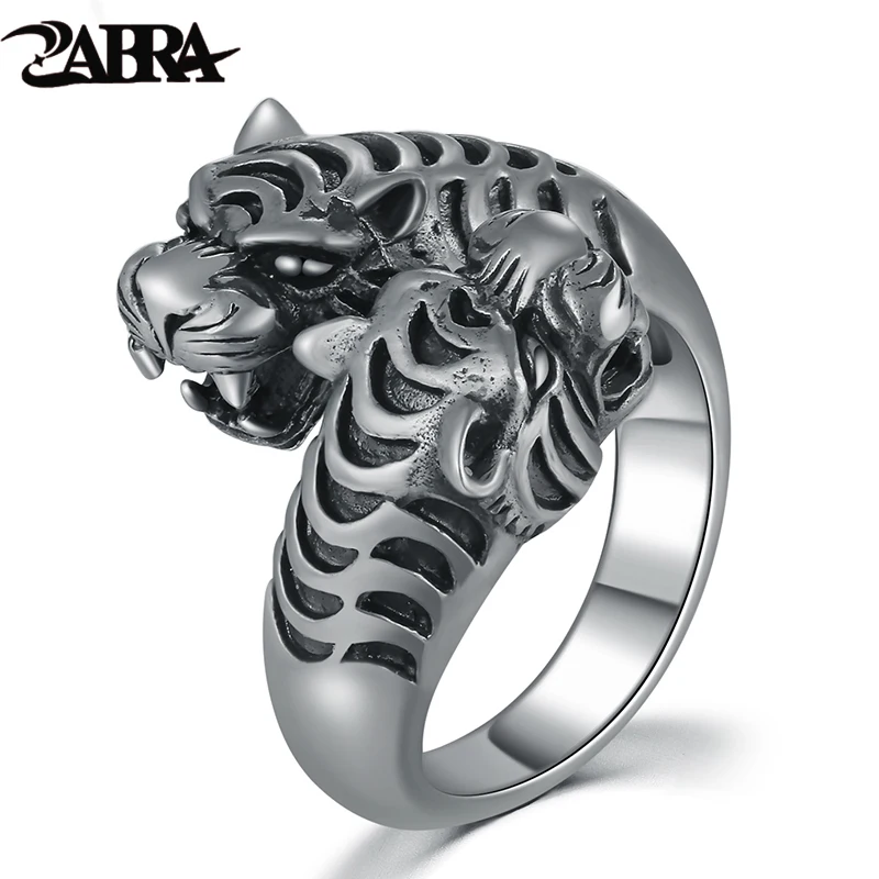 ZABRA 100% Real 925 Sterling Silver Big Opening Men Ring Vintage Black Two Tigers Head Punk Rock Gothic Style Silver Men Jewelry
ZABRA 100% Real 925 Sterling Silver Big Opening Men Ring Vintage Black Two Tigers Head Punk Rock Gothic Style Silver Men Jewelry