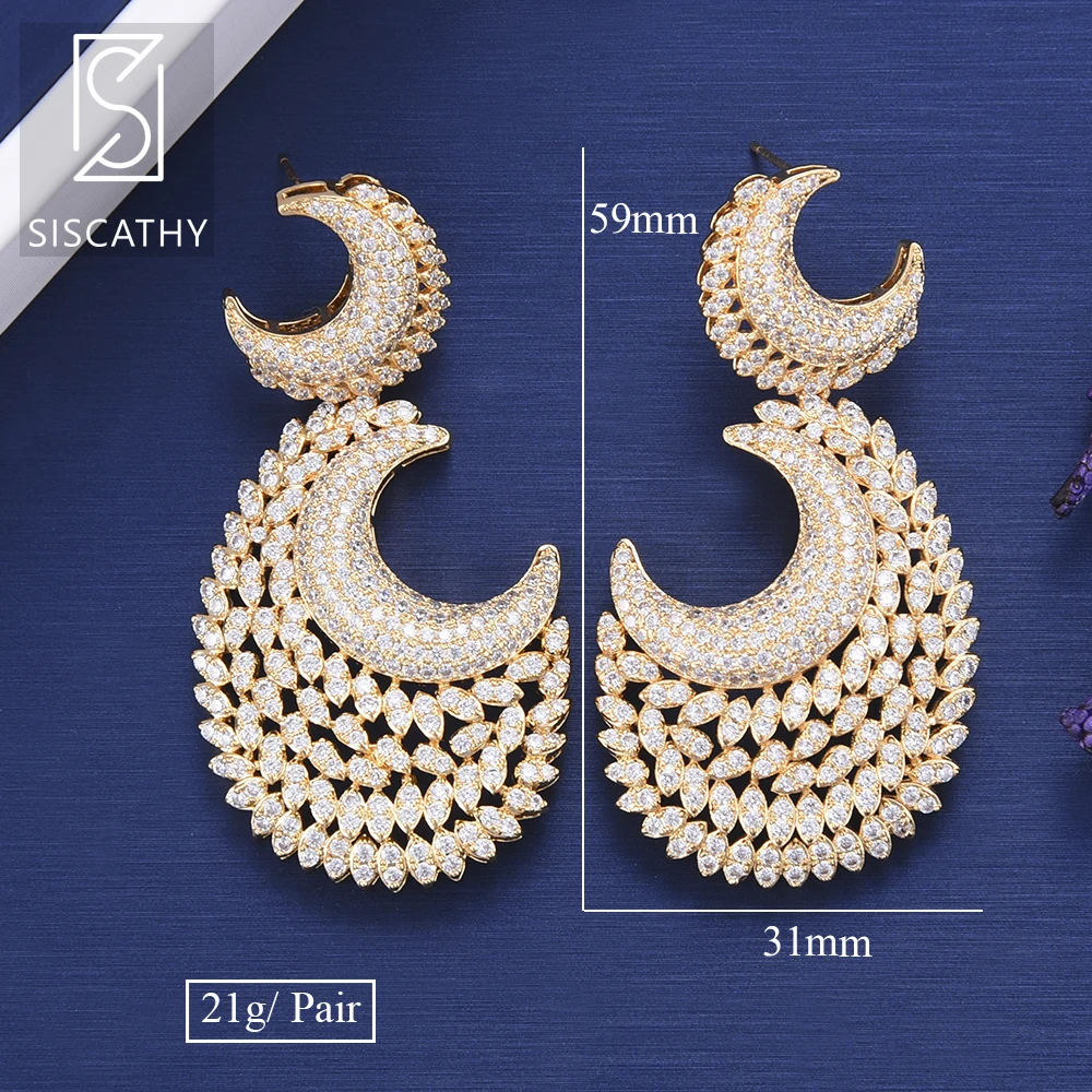 SISCATHY Luxury Bridal Wedding Earrings Double Moon Shape AAA Cubic Zirconia Inlaid Big Pendant Dangle Drop Earrings for Women
SISCATHY Luxury Bridal Wedding Earrings Double Moon Shape AAA Cubic Zirconia Inlaid Big Pendant Dangle Drop Earrings for Women