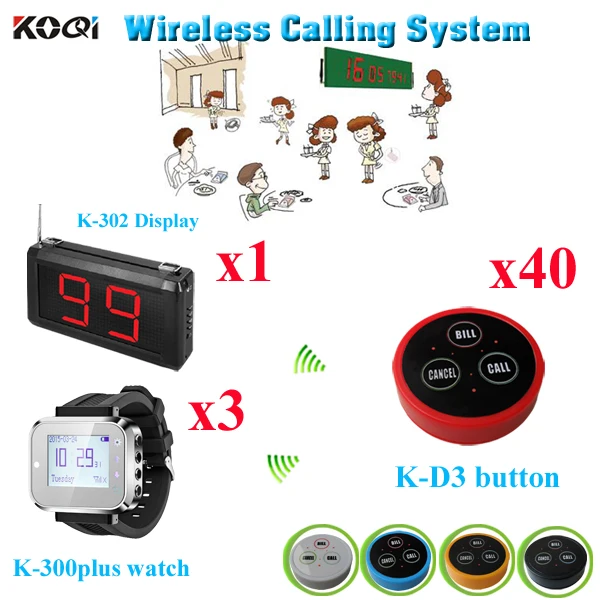 Wireless Call Bell System Restaurant Equipment Call Buzzer/Call Pager (1 display+ 3 watch+40 button)
Wireless Call Bell System Restaurant Equipment Call Buzzer/Call Pager (1 display+ 3 watch+40 button)