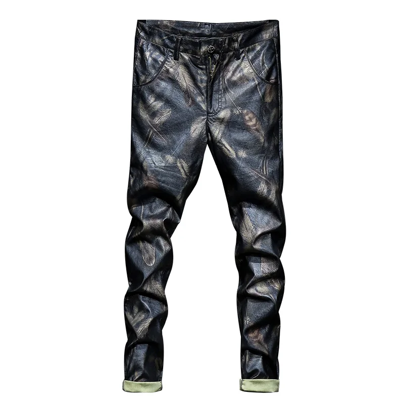 Брюки Карандаш мужские из ПУ кожи с принтом|pu leather pants men|pencil menleather men |