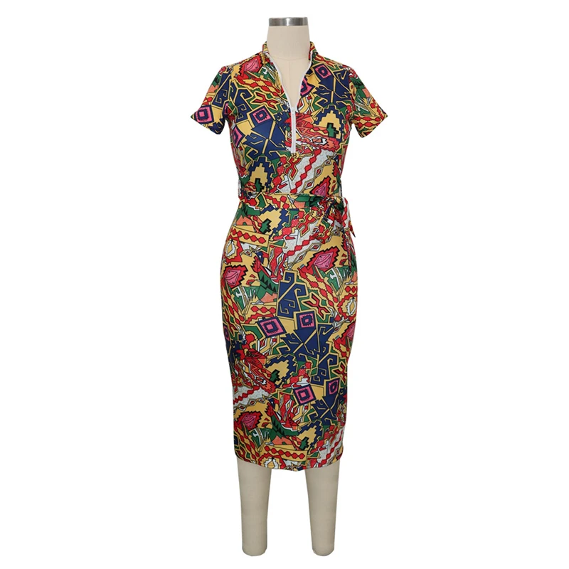 Женское платье миди с коротким рукавом Adogirl разноцветное облегающее