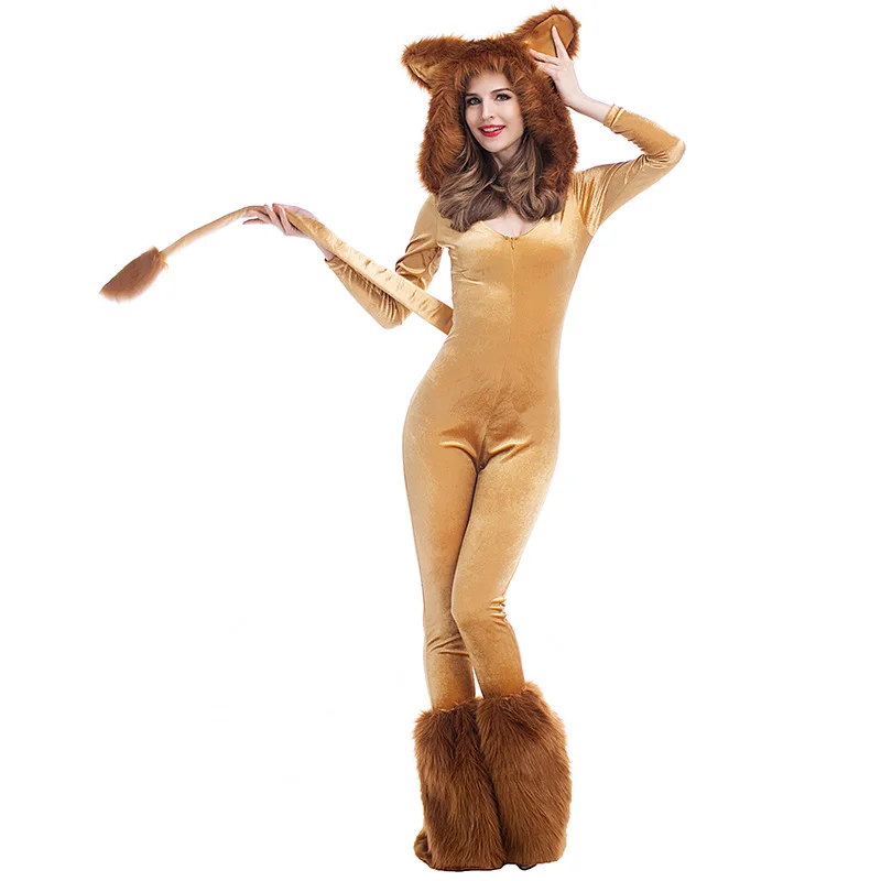 

Deluxe Lion Costume Halloween animal cosplay costume Jumpsuits Set women adult cos animal costume Body Suit