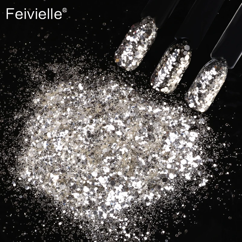 Feivielle Новый 3g/коробка Смешанные Лазерные накладки для ногтей серебристый