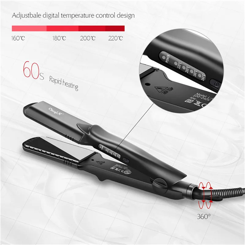 

CkeyiN 4 in 1 Professional Interchangeable Ceramic Hair Crimper Straightener Corn Waver Corrugated Iron Plate with Glove