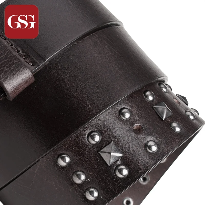 

GSG Men Genuine Grain Leather Belts with Pin Buckle Studded Rivets Males Fashion Wide Belt for Jeans Trousers Brown 110 115 120