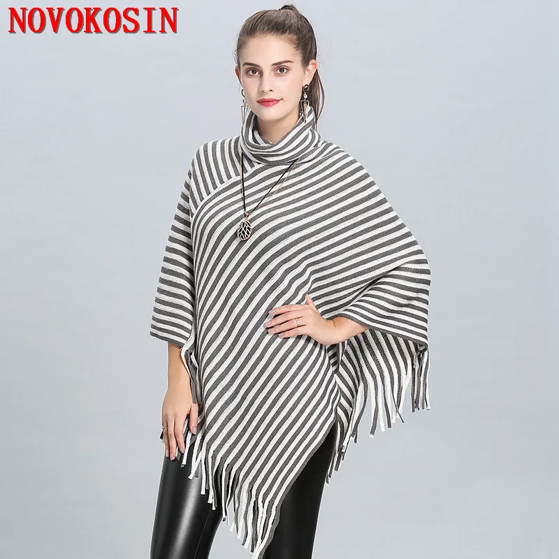 2018 Winter Warm Knitted Tassel Plus Size Loose Poncho Women High Neck White With Black Striped Pullover
2018 Winter Warm Knitted Tassel Plus Size Loose Poncho Women High Neck White With Black Striped Pullover