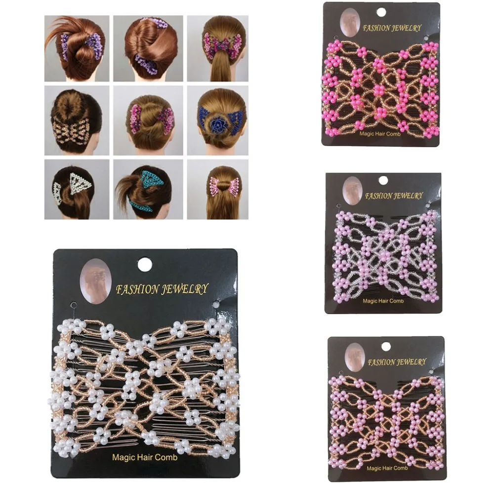 Lovef 4 Pcs EZ Stretch Pearl Combs , Magic Beading Hair Comb-Double Clips Hair Styling Accessories for Women Girls Hair Beauty
Lovef 4 Pcs EZ Stretch Pearl Combs , Magic Beading Hair Comb-Double Clips Hair Styling Accessories for Women Girls Hair Beauty
