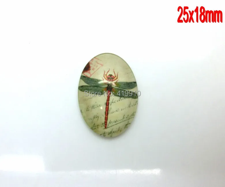 

20pcs Dragonfly Light Green Oval Glass Dome Cabochon Flat Back 25x18mm for Tray Pendant Cover M0643