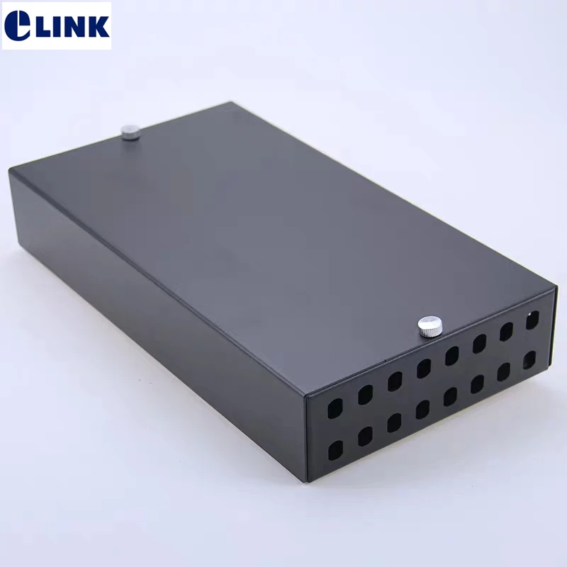 

16 cores FTTH ST blank terminal box SPCC 16 ports ST fiber optic patch panel FTTX distribution box black ELINK 1.0mm thickened