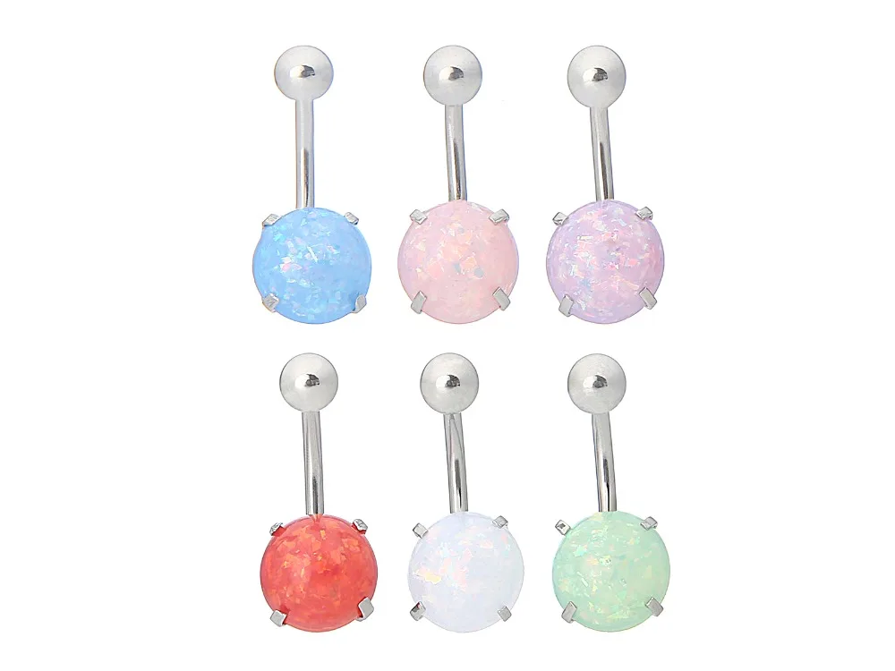 

Free shippment 50pcs Body Jewelry -Opal Gems Navel Belly Rings Button Navel Piercing Barbells 14g Navel Piercing New Hot