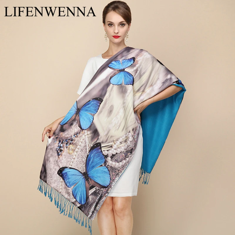 

2019 New Pastoral Style Pashmina Two Sides Wear Women Scarves Silk Cashmere Scarf Retro National Tippet Warm Print Shawl Scarf