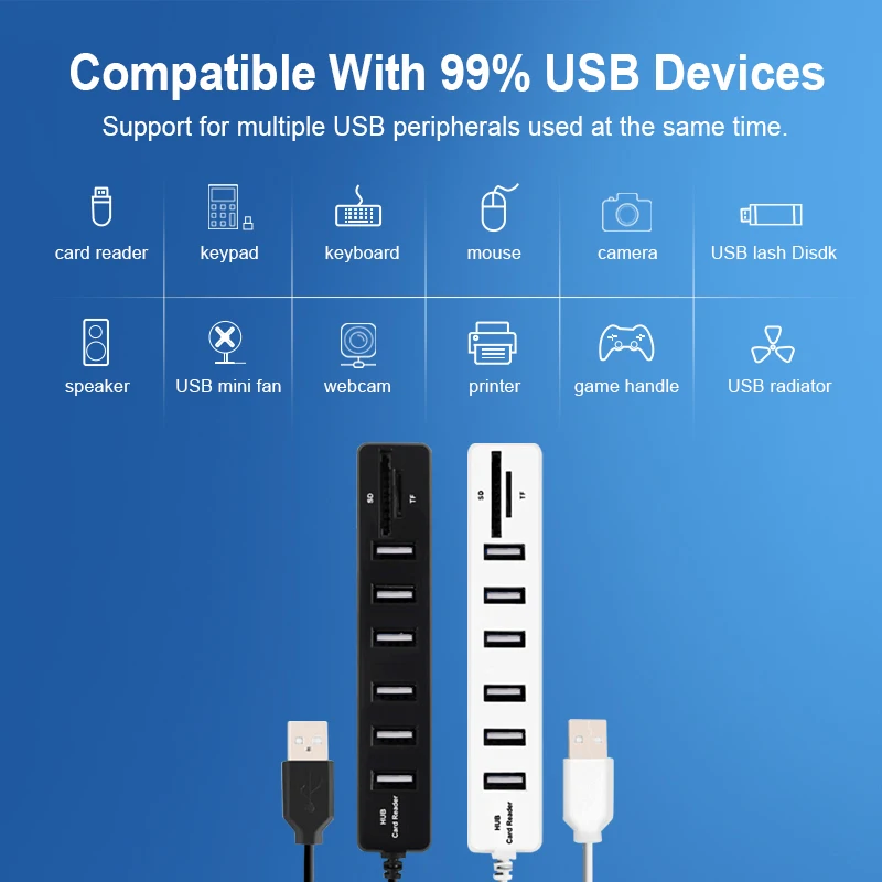 USB хаб 3.0 Мульти-разветвитель Высокая скорость 3, 6 портов 2.0 хаб TF SD-кардридер "все в одном" для аксессуаров ПК