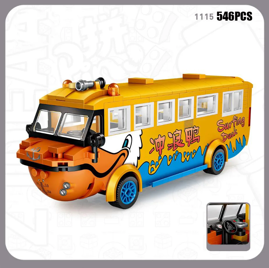 Funny creator city mini block Surfing duck Tour Bus building bricks ship car vehicle model assemble toys collection for gifts
Funny creator city mini block Surfing duck Tour Bus building bricks ship car vehicle model assemble toys collection for gifts