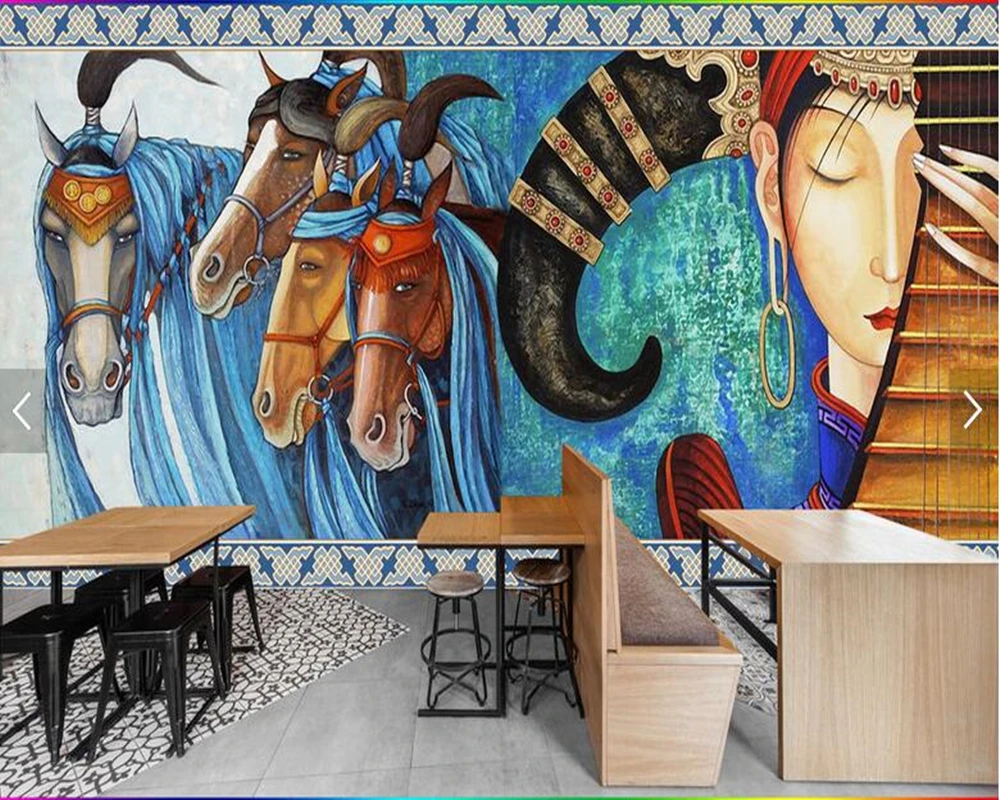 Custom horse wallpaper vintage ethnic style murals for living room bedroom restaurant background wall home decor | Обустройство дома