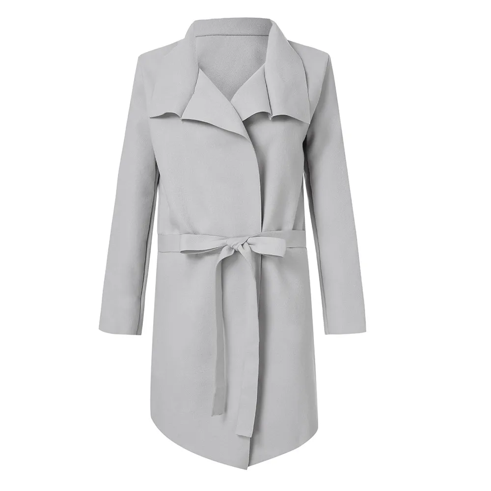 Waterfall Collar Pocket Front Wrap Work Wear Trench Long Sleeve Knee Length With Belts Office Women Out Wear Coats Abrigo Mujer
Waterfall Collar Pocket Front Wrap Work Wear Trench Long Sleeve Knee Length With Belts Office Women Out Wear Coats Abrigo Mujer