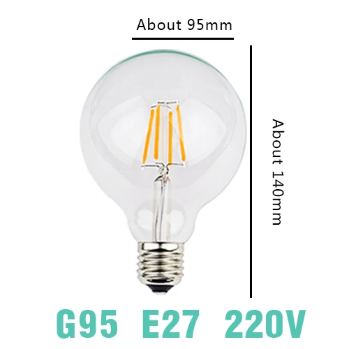 

LED Filament Bulb E27 Retro Edison Lamp 220V E14 Vintage C35 Candle Light Dimmable G95 Globe Ampoule Lighting COB Home Decor