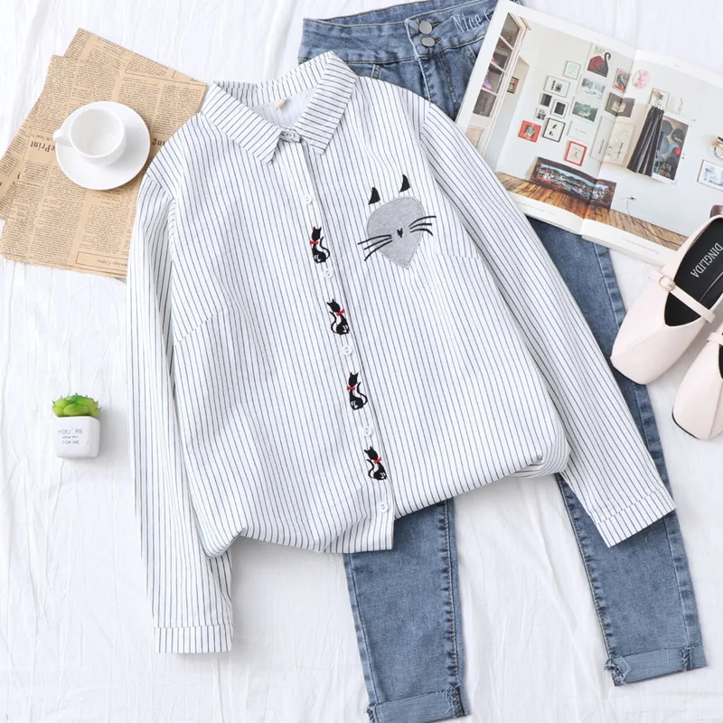 2019 Spring New College Style Striped Embroidery Shirt Women's Fresh Student Long-sleeved Shirt Fashion Casual Shirt
2019 Spring New College Style Striped Embroidery Shirt Women's Fresh Student Long-sleeved Shirt Fashion Casual Shirt