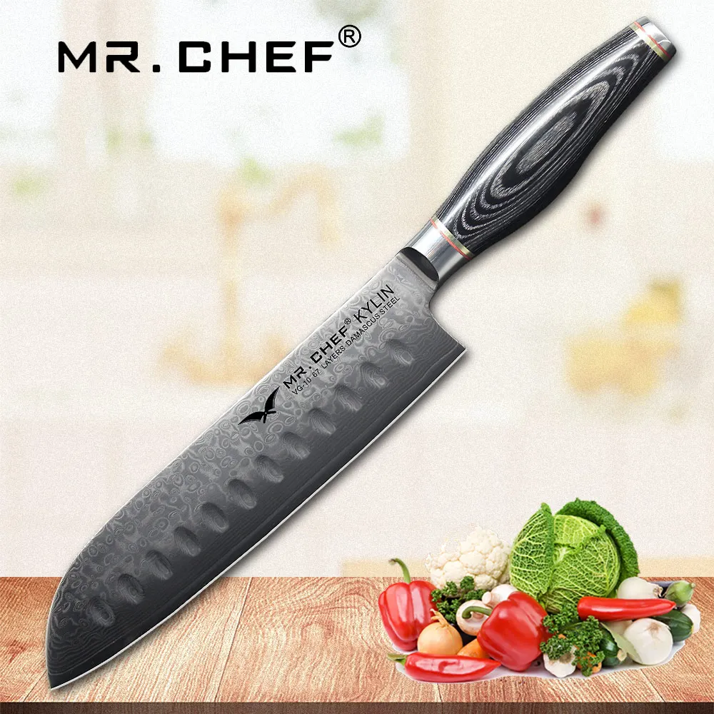 MR.CHEF Pro 7 inch Santoku Knife Damascus Steel 67 Layers High End VG10 Kitchen Cutlery Tools One time sharpening a Year
MR.CHEF Pro 7 inch Santoku Knife Damascus Steel 67 Layers High End VG10 Kitchen Cutlery Tools One time sharpening a Year