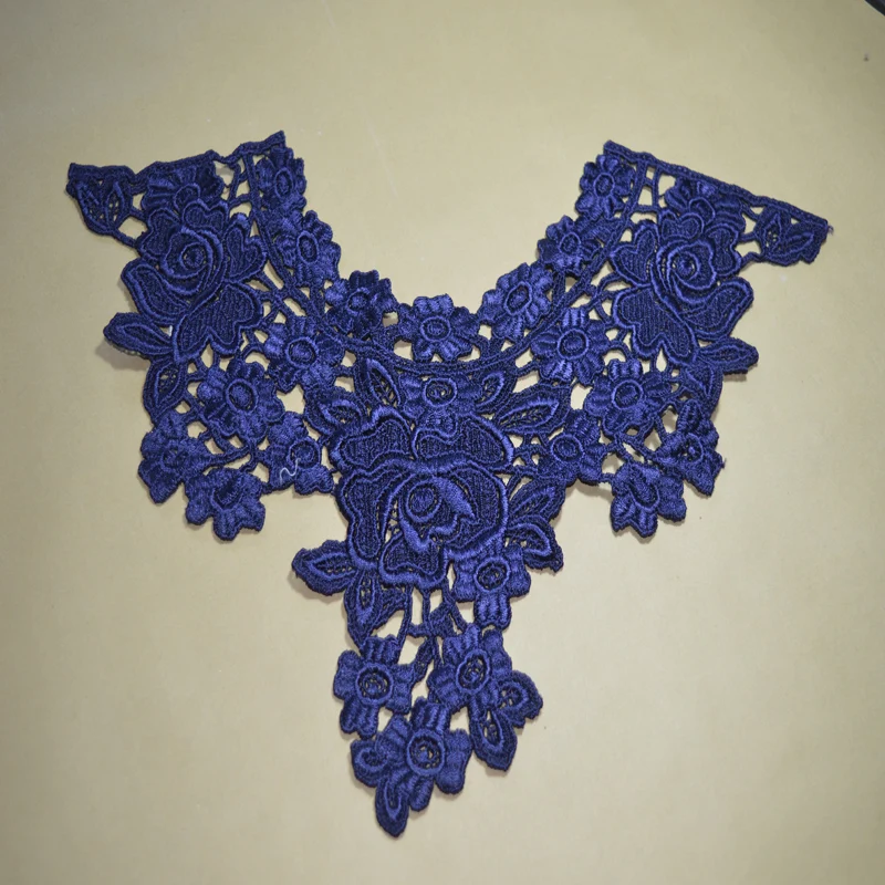 Фото Вышитое кружево venise с голубыми цветами 1 шт./лот цветочное украшение вырезом