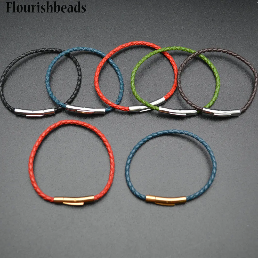 Wholesale High Quality Stainless Steel Button Tube Clasps 3mm Braided Leather Cord Bracelets Fashion Woman Jewelry
Wholesale High Quality Stainless Steel Button Tube Clasps 3mm Braided Leather Cord Bracelets Fashion Woman Jewelry