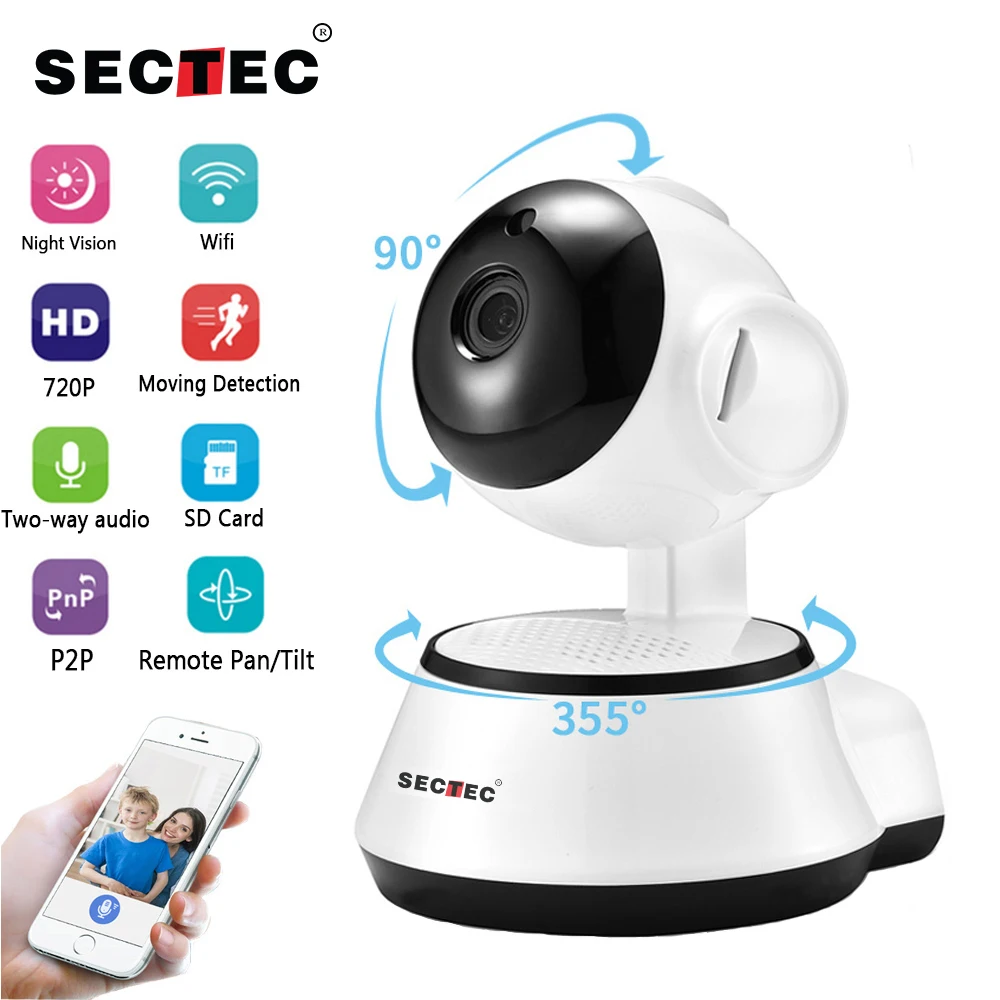 SECTEC IP камера беспроводная 720P домашняя охранная CCTV Сетевая WIFI ночное видение