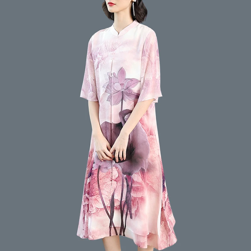 Chinese Style Print Chiffon Dress women 2019 Summer new Elegant Large size L-4XL dress Women fashion Half sleeve O-Neck dress
Chinese Style Print Chiffon Dress women 2019 Summer new Elegant Large size L-4XL dress Women fashion Half sleeve O-Neck dress