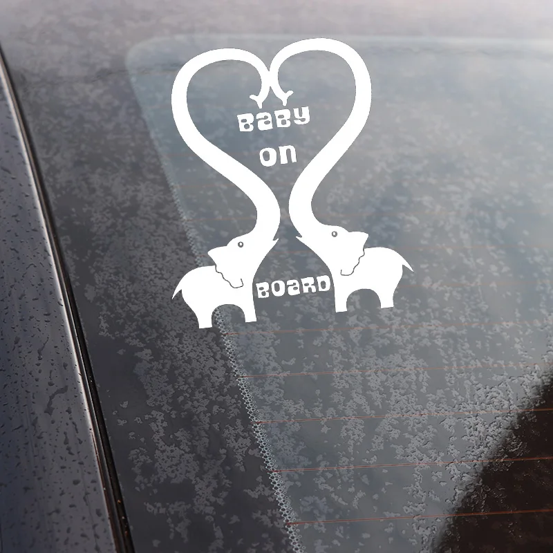 

YJZT 16.3X18.5CM Elephant Love BABY ON BOARD Warning Car Sticker Fashion Creative Vinyl Decals C25-0231