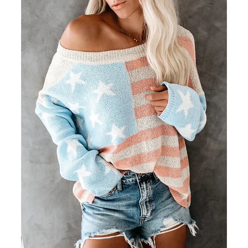 korean style women sweater Star striped print oversized sweater Casua loose knitted sweaters pull femme women winter clothes
korean style women sweater Star striped print oversized sweater Casua loose knitted sweaters pull femme women winter clothes