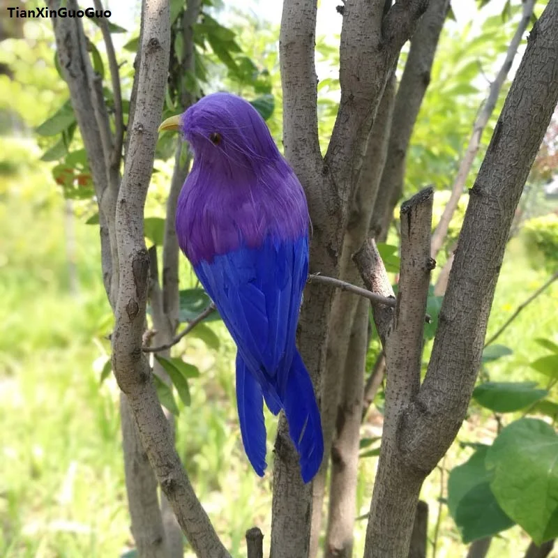 

about 12cm simulation purple&blue bird hard model prop polyethylene&feathers bird,handicraft home garden decoration gift s1074