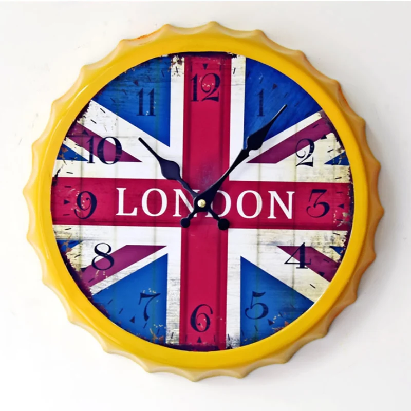 Creative Wall Clock British Flag Beer Cap Wall Clock Antique Style Rimless Bracket Clock Restaurant Bar Decoration
Creative Wall Clock British Flag Beer Cap Wall Clock Antique Style Rimless Bracket Clock Restaurant Bar Decoration