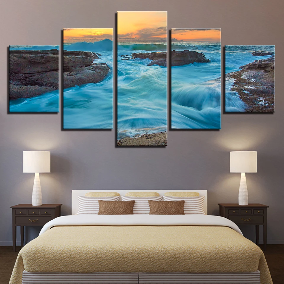 Decor For Living Room Modular Poster Wall Art 5 Pieces Blue Sea Water Reef Stone Seascape Painting HD Printed Pictures On Canvas
Decor For Living Room Modular Poster Wall Art 5 Pieces Blue Sea Water Reef Stone Seascape Painting HD Printed Pictures On Canvas