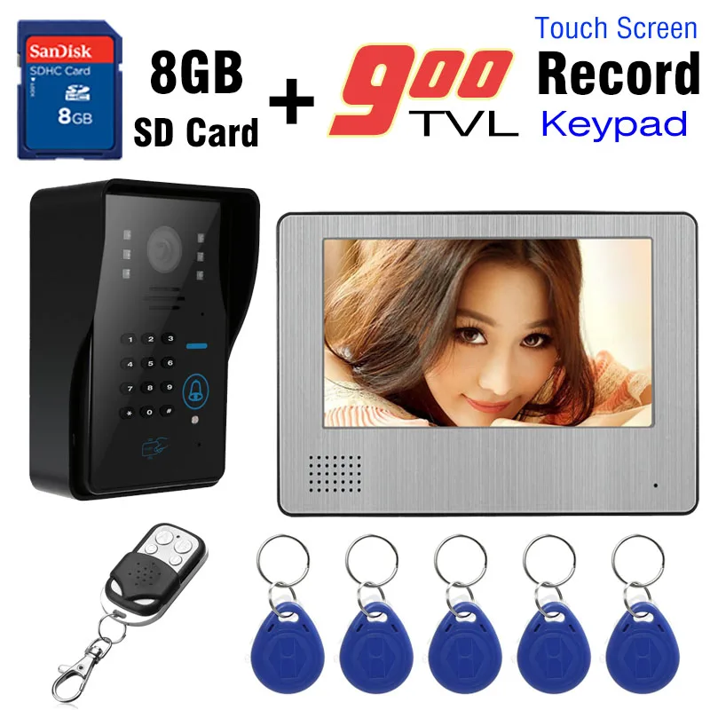7 Inch Monitor recording Video Intercom Door Phone Doorbell 8GB Record Video System 900TVL HD Camera RFID Card password unlock
7 Inch Monitor recording Video Intercom Door Phone Doorbell 8GB Record Video System 900TVL HD Camera RFID Card password unlock