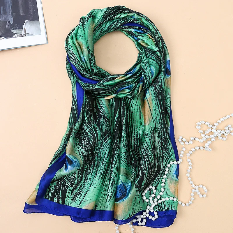 Mclubgirl 90*180 см новые модные шелковые шарфы зеленое перо павлина шарф с принтом