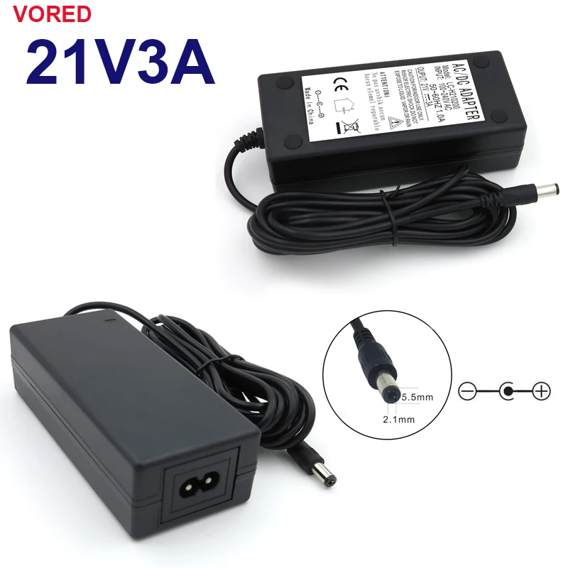 VORED New 21V3A Power Supply Adapter US/EU/UK/AU Plug Lithium battery Converter with 1M AC Cable DC 5.5*2.1mm Jack Free Shipping
VORED New 21V3A Power Supply Adapter US/EU/UK/AU Plug Lithium battery Converter with 1M AC Cable DC 5.5*2.1mm Jack Free Shipping