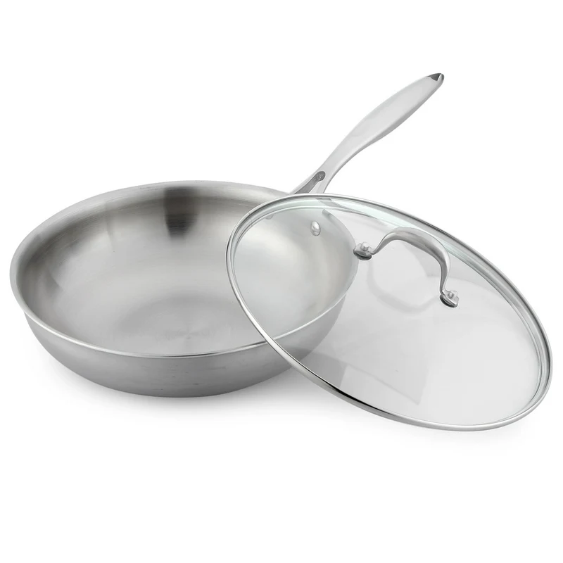Youtai 28cm stainless steel high quality frying pan non-stick non-coating no lampblack energy-efficient woks with glass cover | Дом и сад