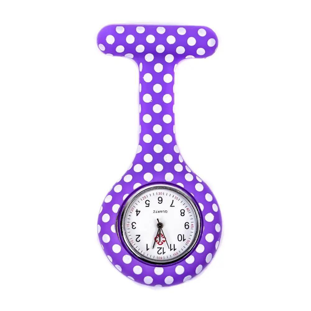 

Purple white Dots pattern Silicone Nurses Brooch Tunic Fob Pocket Watch Stainless Dial