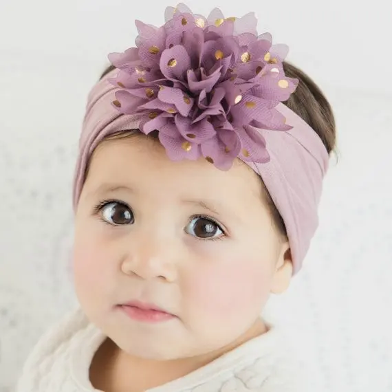 Cute 10pcs/lot Gold Dot Chiffon Flower Baby Headband Newborn Knot Wide Nylon Headwraps Girls Headwear Kids Photo Props
Cute 10pcs/lot Gold Dot Chiffon Flower Baby Headband Newborn Knot Wide Nylon Headwraps Girls Headwear Kids Photo Props
